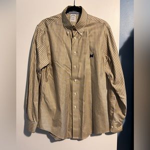 Brooks Brother Michigan Wolverines Maize and Blue Plaid Button Down Oxford M